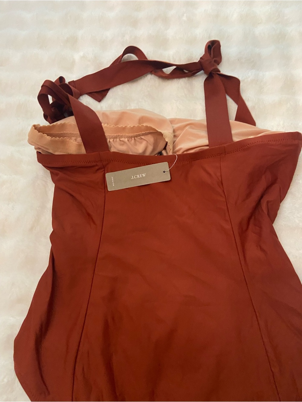 New! J.Crew grosgrain Tie Strap One Piece Swimsuit rust brown NWT 39442 - Picture 4 of 8